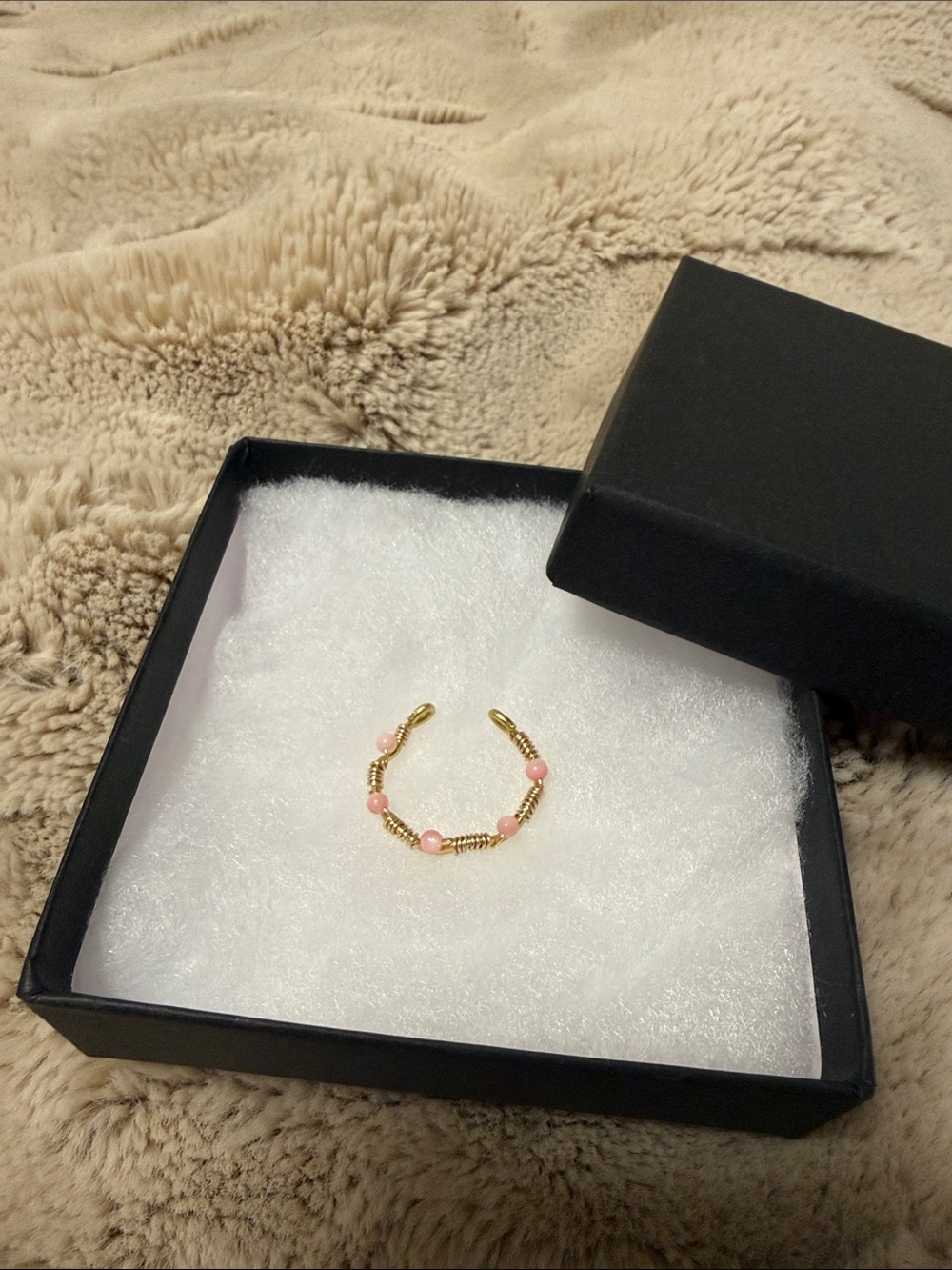 Gold and Pink Beaded Open Ring - Women's Jewelry